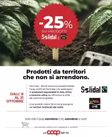 Volantino Coop Superstore Pagina 7: -25% SUI PRODOTTI LIBERA Solidal E TERBA Prodotti da territori che non si arrendono