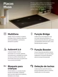 Folheto Radio Popular Página 8: 開 Placas Musa Eficiente, segura, prática. A tecnologia da placa de indução reduz os tempos