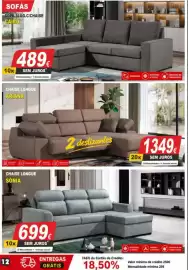 Folheto BragaJAV Página 12: Chaise longue ariana €1.349,00, Sofá 3lug.c/chaise cairo €489,00