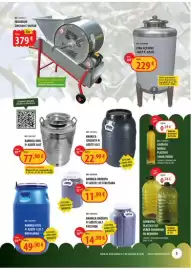 Folheto CAMPOCHEIO Página 3: Barrica cinzenta p/ azeite 55lt €22,90, Garrafão plástico 5lt verde quadrado ou redondo €0,74