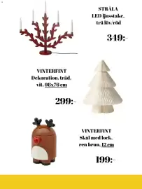 IKEA reklamblad Sida 2: Vinterfint skål med lock, ren brun €199,00, Stråla LED ljusstake, trä löv/röd €349,00