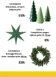 IKEA reklamblad Sida 3: Vinterfint konstgjord krans €159,00, Vinterfint dekoration set om 3, Julgran grön €149,00