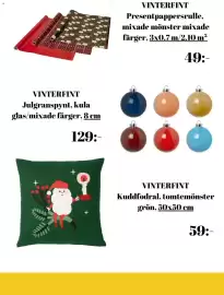 IKEA reklamblad Sida 4: Vinterfint presentpappersrulle €49,00, Vinterfint Julgranspynt, kula glas/mixade färger €129,00