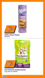 Action folder week 41 Pagina 12: Purrfections kattensnacks €0,49, Milka Choco Pause €1,59