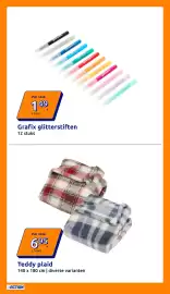 Action folder week 41 Pagina 27: Grafix glitterstiften €1,49, Teddy plaid €6,95