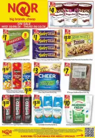 NQR catalogue Page 1: Cadbury Twirl Crispy Wafer Share Pack €1,00, Cheer Tasty Cheese Shred €3,00