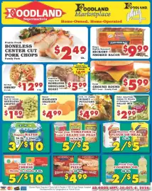 Foodland weekly ad week 40 Page 1: King's Rightly Seasoned Hickory Smoked Bacon €9,99, EZ Peel Shrimp €12,99