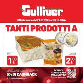 Volantino Supermercati Gulliver Pagina 1: Gorgonzola Dop Danipiù Bassi €1,00, Gnocchi freschi Patamore €2,00