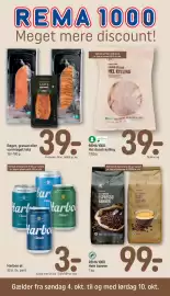 REMA 1000 tilbudsavis uge 41 Side 1: Rema 1000 hele bønner €99,00, Harboe øl €3,00