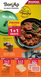 Bon Ap folder Pagina 1: Braadworst €6,74, Gehaktballetjes in tomatensaus €10,99
