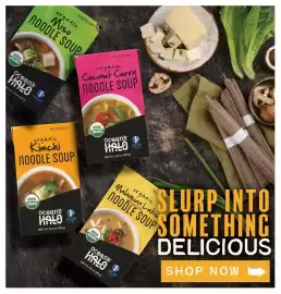 Lowes Foods weekly ad week 40 Page 8: HEAT AND SERVE organic Miso QUEEZE NOODLE SOUP USDA ORGANIC ocean's HALO NET Wt. 16.9