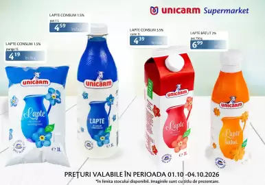 Catalog Unicarm Pagină 1: LAPTE CONSUM 1.5% punga 1L 419 lei/buc LAPTE CONSUM 1.5% pet 1 L 459 lei/buc unicarm unicarm Lapte