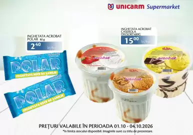 Catalog Unicarm Pagină 7: ✓ unicarm Supermarket INGHETATA ACROBAT POLAR 80 g 240 lei/buc acrobat acrobatie cu lapte POLAR