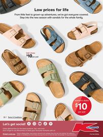 Kmart catalogue Page 32: Kids' shoes €10,00, Women's slides €10,00