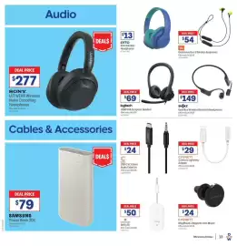 Officeworks catalogue Page 13: Logitech H390 USB Computer Headset €69,00, Samsung Power Bank 20K €79,00