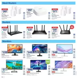 Officeworks catalogue Page 14: Lenovo 27" QHD Monitor €248,00, Msi 24" FHD 144Hz Monitor €128,00