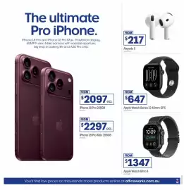 Officeworks catalogue Page 16: Apple Watch Ultra 4 €1.347,00, Apple Watch Series 12 42mm GPS €647,00