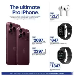 Officeworks catalogue Page 16: Apple Watch Ultra 4 €1.347,00, Apple Watch Series 12 42mm GPS €647,00