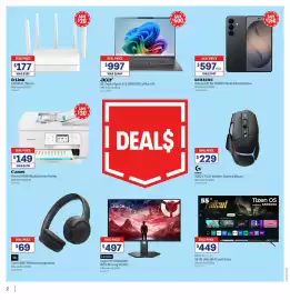 Officeworks catalogue Page 2: Acer 16" Aspire Ryzen AI 5 16GB/1TB CoPilot+ PC €997,00, D-Link C36 Wi-Fi 7 Router €177,00