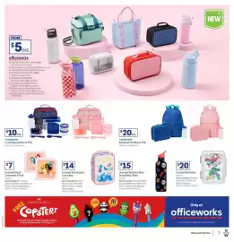 Officeworks catalogue Page 7: Studymate Backpack Set Blue or Pink €20,00, Licensed Bento Box €20,00