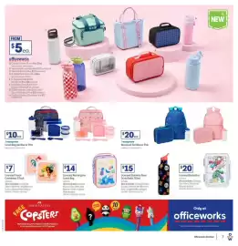 Officeworks catalogue Page 7: Studymate Backpack Set Blue or Pink €20,00, Licensed Bento Box €20,00