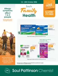 Soul Pattinson Chemist catalogue Page 1: Zyrtec Eye Drops €11,49, Telfast Oral Liquid Kids Raspberry Flavour €10,49
