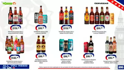Folleto La Comer Página 26: Brewdog variedad de cerveza oscura o ámbar €96,00, Cervezas Tennent's €59,00
