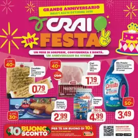 Volantino Crai Pagina 1: IN GRANDE ANNIVERSARIO DALL'1 ALL'11 OTTOBRE 2026 CRAI FESTA UN MESE DI SORPRESE, CONVENIENZA E