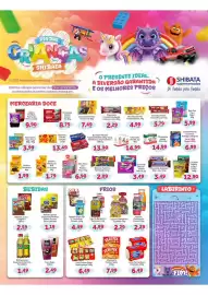 Folheto Shibata Supermercados Página 1: Chocolate snickers €3,49, Chocolate Garoto Choco Trio €7,49