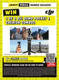 JB Hi-Fi catalogue Page 5: ***E*R*** 鳳 JB HI-FI PERKS MEMBER EXCLUSIVE WIN ارك 1 OF 4 DJI OSMO POCKET 4 CREATOR COMBOS PRIZE