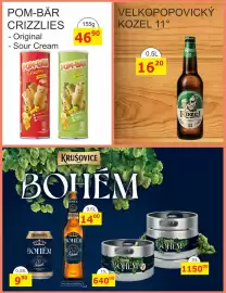 BENE Nápoje leták Strana 2: KRUŠOVICE BOHÉM 30L sud €1.150,00, KRUŠOVICE BOHÉM 37, ležák 0,33L plechovka €9,90