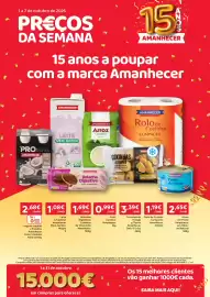 Folheto Amanhecer semana 40 Página 1: ㅁ 1 a 7 de outubro de 2026 PREÇOS DA SEMANA 0 ANO 15 AMANHECER 15 anos a poupar com a