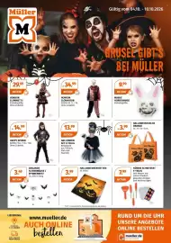 Müller Prospekt woche 41 Seite 1: HALLOWEEN SET 3-TEILIG €13,99, HAPPY SPIDER €14,99