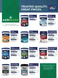 Agrimark catalogue Page 1: Dulux Weatherguard €1.099,00, Dulux Trade 100 Low Sheen €1.999,00
