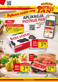 Delikatesy Piotruś Pan gazetka tydzień 40 Strona 1: Boczek wieprzowy surowy bez kości €12,99, Gruszka €3,99
