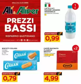 Volantino Alì Supermercati Pagina 1: Latte U.H.T. Piacere Leggero Granarolo €0,99, Colussi oswego/zuppalatte €0,79