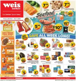 Weis Markets weekly ad Page 4: Motor City Pizza Co. Pizza or 5 Cheese Bread €5,99, Coke Products €11,99