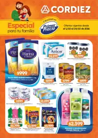 Folleto Cordiez Página 1: Primer precio garbanzos secos remojados €799,00, Primer precio sal fina €699,00