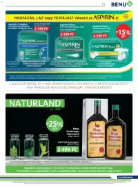 Benu Gyógyszertárak akciós újság Oldal 15: Aspirin complex €5.749,00, Naturland nagy svédcepp oldat €3.499,00