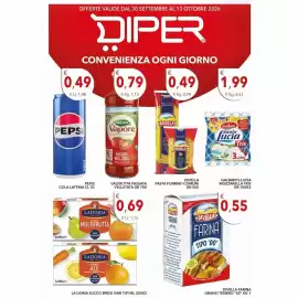 Volantino Diper Pagina 1: Ladoria bevanda multifrutta €0,69, Divella farina tipo "00" €0,55