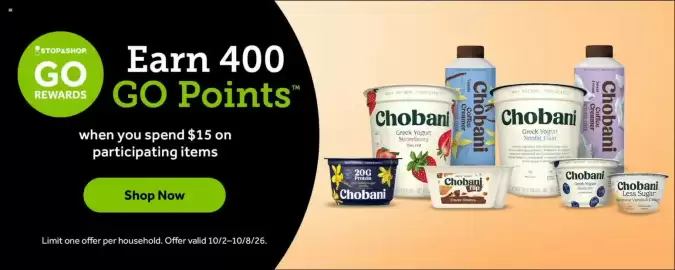 Stop&Shop weekly ad week 40 Page 2: STOP&SHOP. GO REWARDS Earn 400 GO Points TM when you spend $15 on participating items