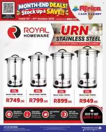 Africa Cash and Carry catalogue week 40 Page 35: Royal Hardware 35L Coffee Maker €949,00, 15L Coffee Maker €749,00