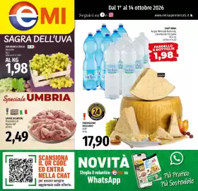 Volantino Emi Market Pagina 1: Sant'Anna Acqua Minerale Naturale €1,98, Prosciutto di Norcia IGP €2,49