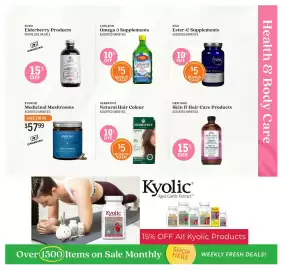 Community Natural Foods flyer Page 5: Eversio Medicinal Mushrooms €57,99, Heritage skin & hair care products