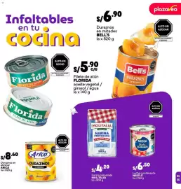 Catálogo Plaza Vea Página 5: Molitalia harina preparada €4,20, Bell's duraznos en mitades €6,90