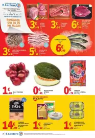 Folheto E.Leclerc Página 2: Cachão c/ osso porco €3,98, Fiambre da perna extra superior 1954 elpozo €14,99