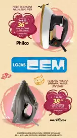 Folheto Lojas Cem Página 124: Ferro de passar britânia vapor bfv2000p €154,00, Ferro de passar philco seco pfeoi €144,00