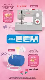 Folheto Lojas Cem Página 128: Máquina de costura singer facilita 4423 €1.598,00, Inalador techline nb-01 €168,00