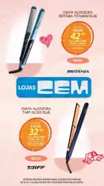 Folheto Lojas Cem Página 136: Chapa alisadora taiff gloss blue €338,00, Chapa alisadora britânia titanium blue €168,00