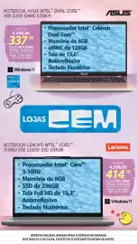 Folheto Lojas Cem Página 40: Notebook asus intel dual core 4gb 128gb emmc e510ka €3.498,00